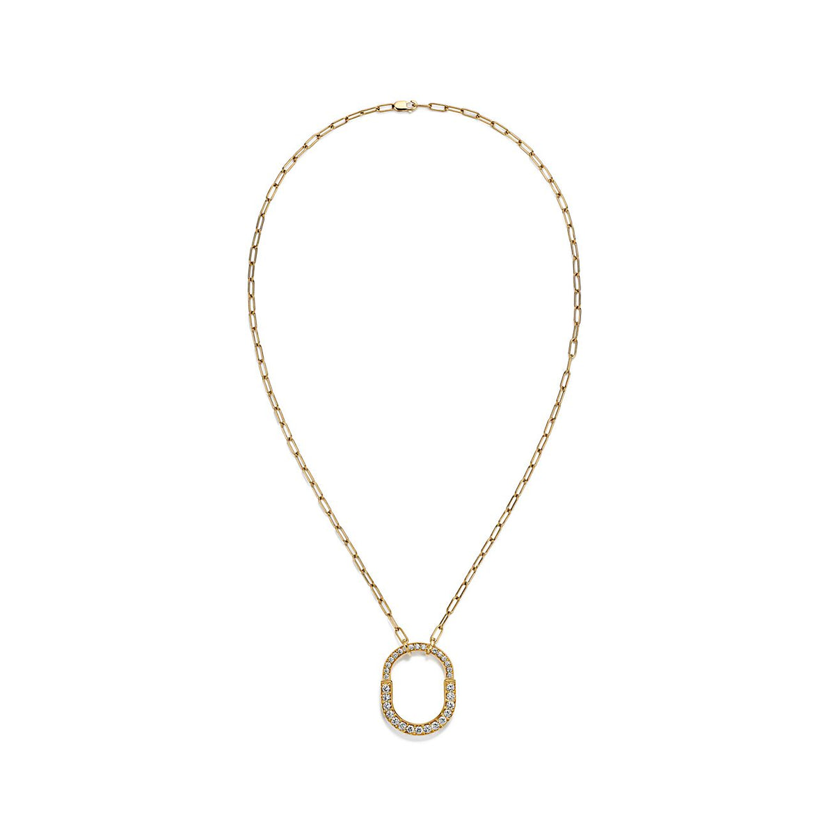 18K Tiffany Lock Pendant Pave Diamonds Necklace
